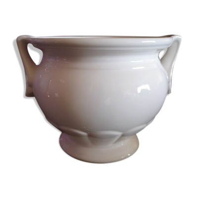 Pot cache pot en céramique blanche émaillée années 1950
