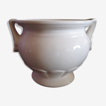 Pot / cover pot in glazed white ceramic - 1950s