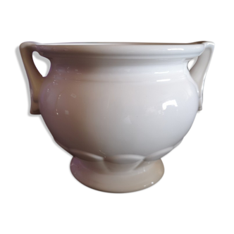 Pot cache pot en céramique blanche émaillée années 1950