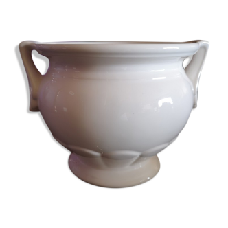 Pot / cover pot in glazed white ceramic - 1950s