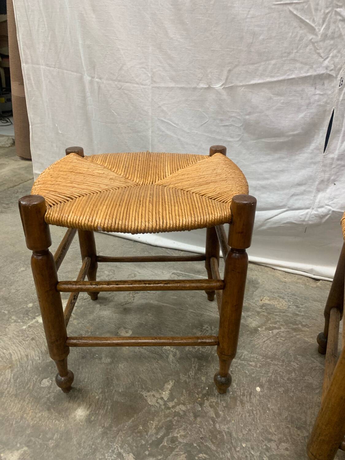 Pair of Antique Straw Stools