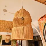 Handmade raffia pendant light - Bohemian ceiling light - Natural pendant light