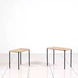 Nesting tables in metal / rattan by Carl Auböck
