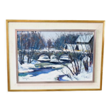 Gideon isaksson (1911-1980), scandinavian modern landscape, 1960s, oil on panel, framed