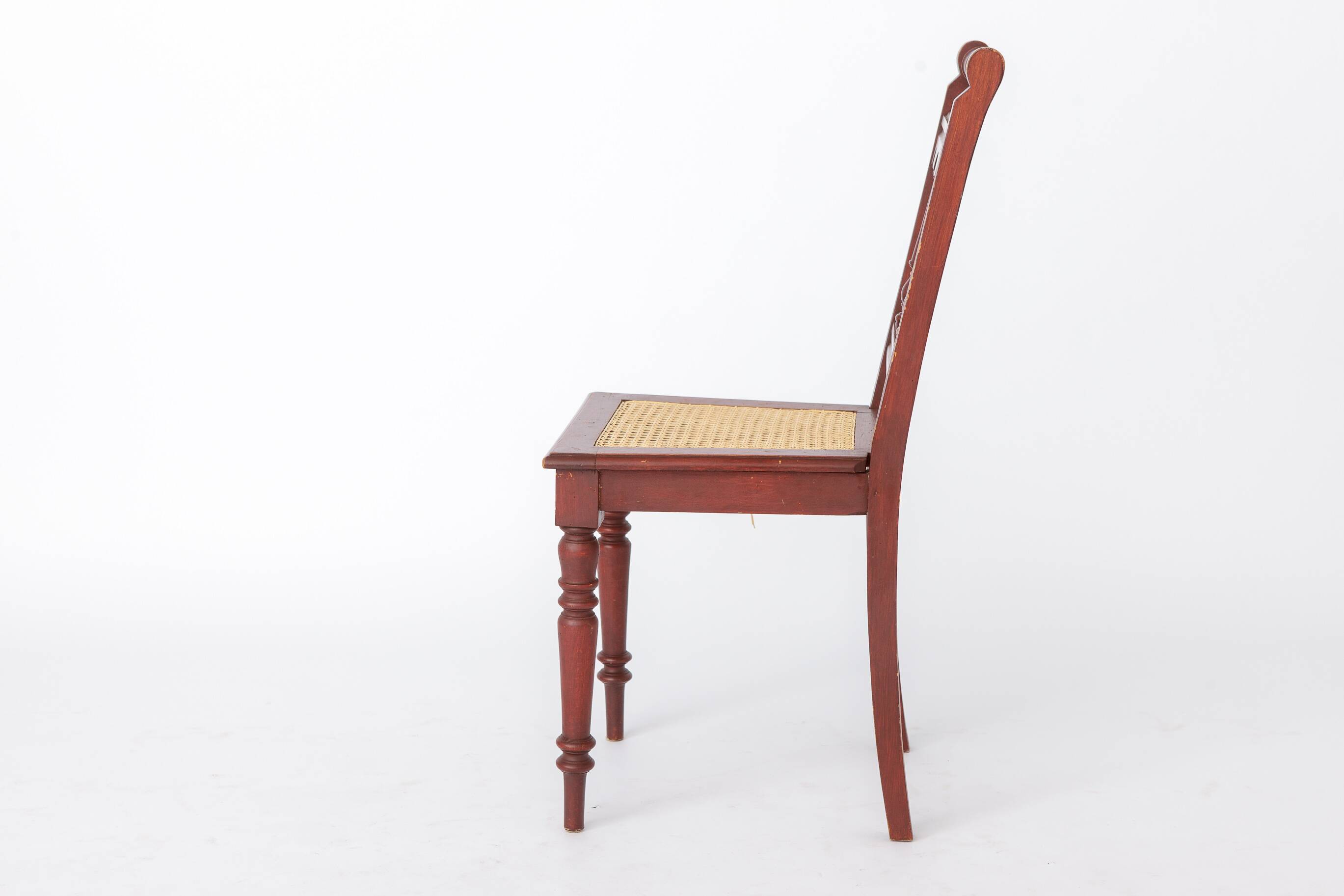 Vintage Belgian Turned Chair | 1940s Wooden Chair with New Rattan Seat