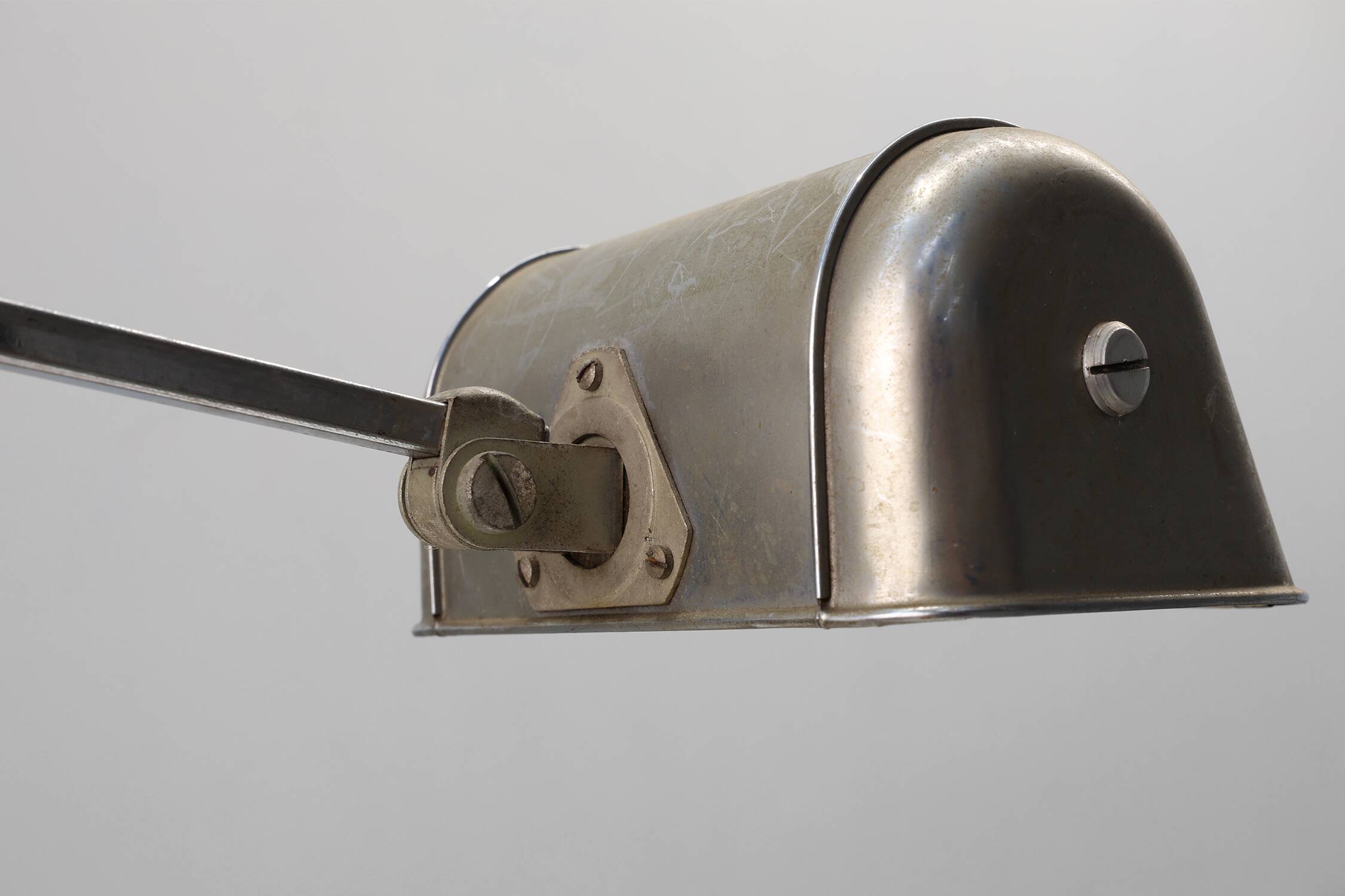Art Deco Industrial metal and travertine Desk Lamp, Belgium 1930s