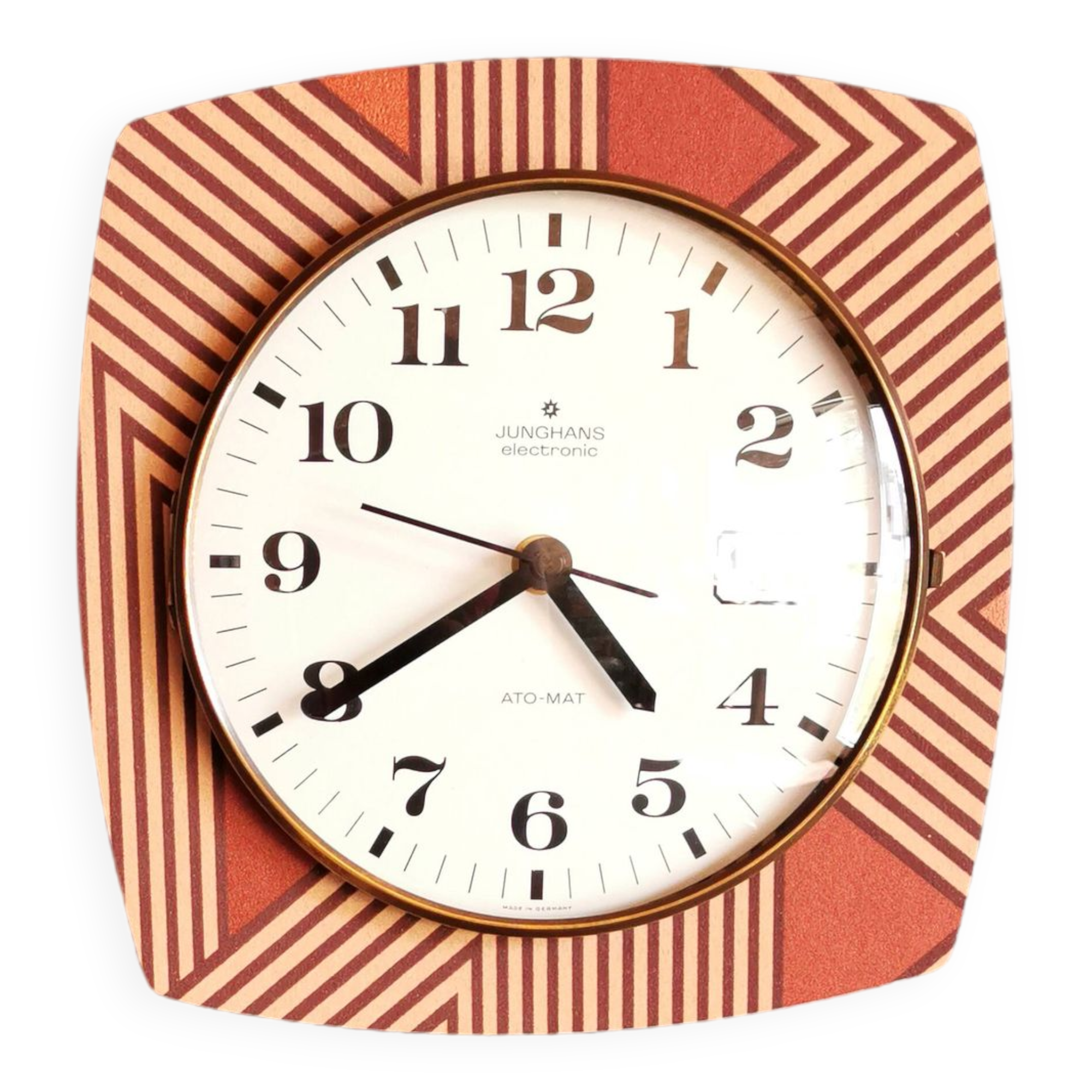 Silent rectangular vintage wall pendulum clock "Copper pink junghans"