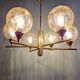 Brass chandelier with amber cracked glass globes, 1950s-60s