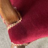 Série de 4 chaises style Louis XV en merisier – cannage et velours bordeaux