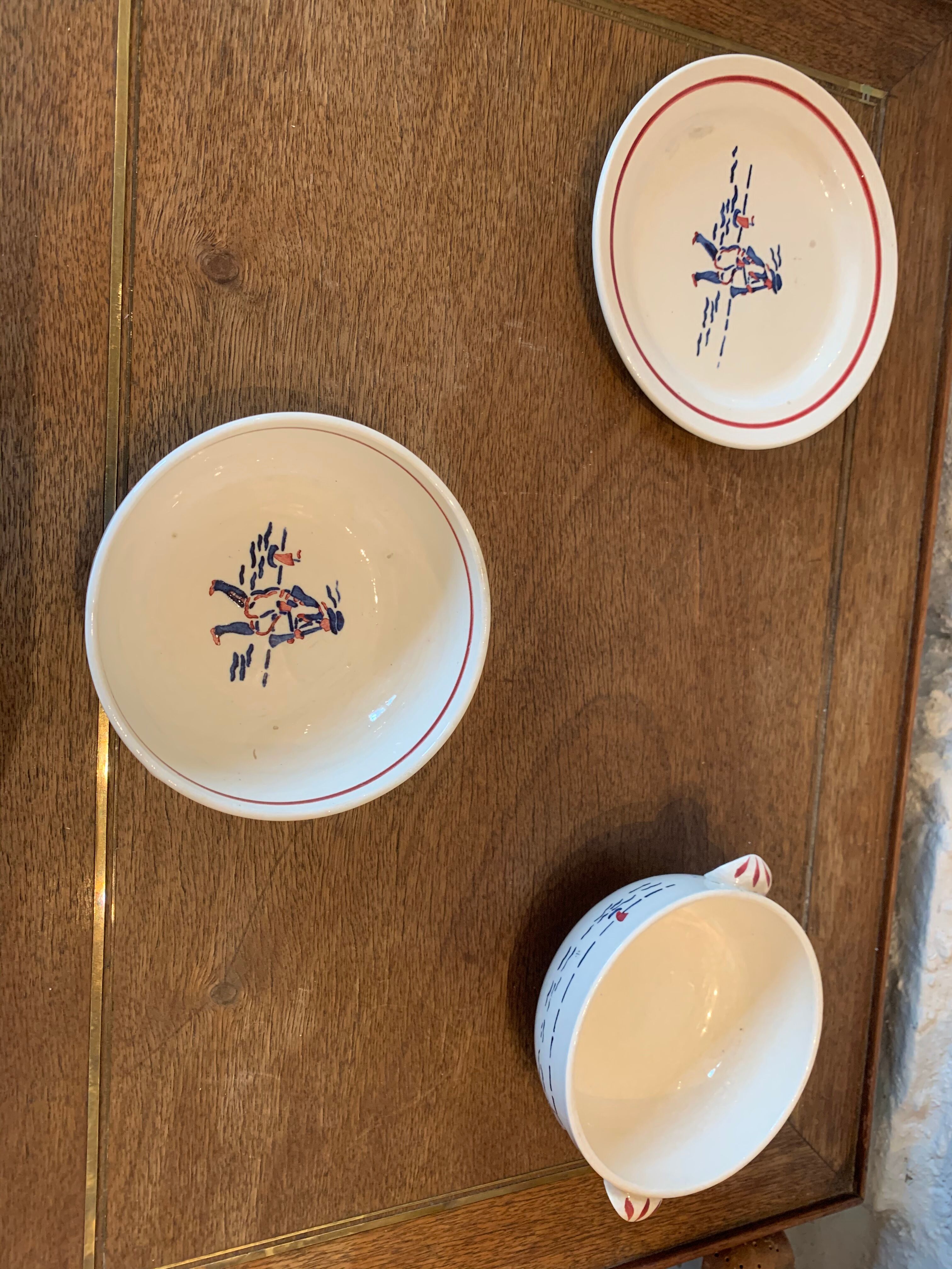 Old children's breakfast service hand-painted, Brittany, art deco