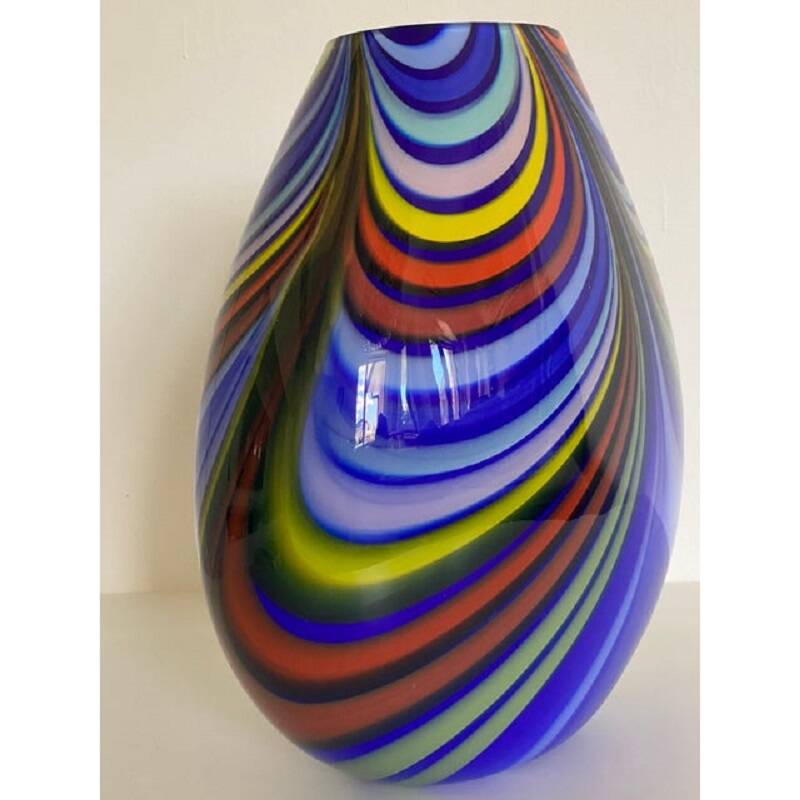 Contemporary artistic vase in murano glass with colored reeds