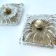 Pair large vintage architectonic wall lamps, 60s, glass