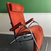 Relax armchair / chrome and velvet lounge chair produced by Lama 1970