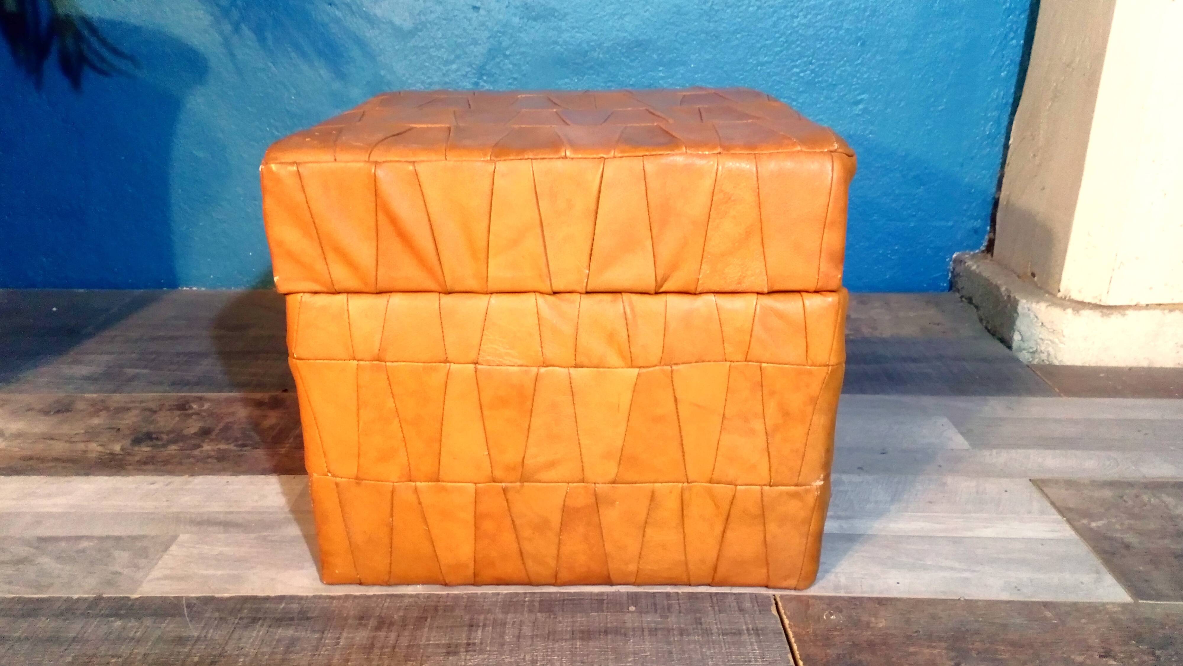 1980s leather storage stool
