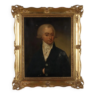 Old painting of a male portrait in oil on canvas from the 18th-19th century.