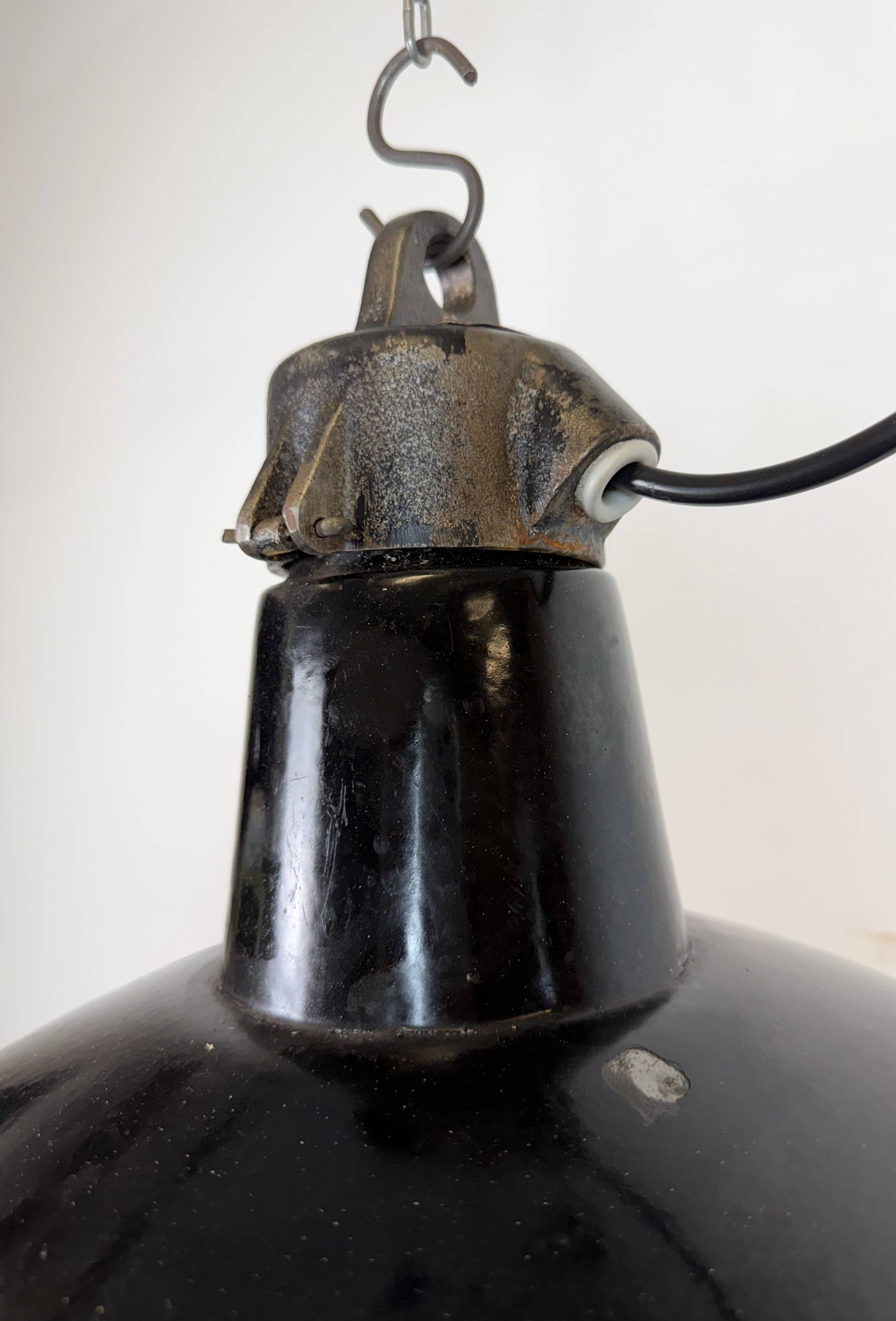 Industrial Black Enamel Factory Lamp with Cast Iron Top, 1950s