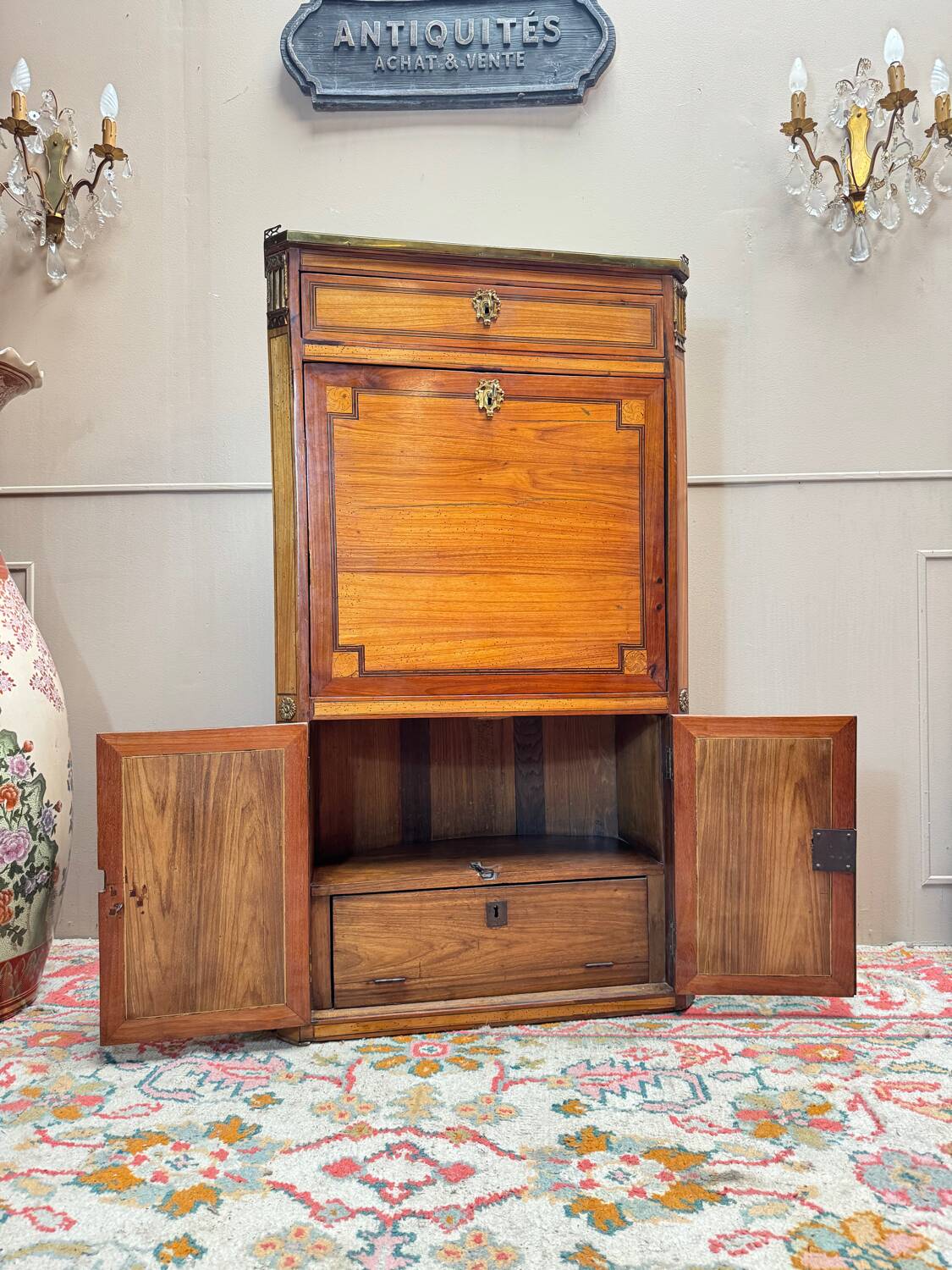 Tuart jean-baptiste ii marquetry wood secretary, stamped