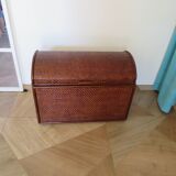 Vintage storage chest - curved - woven rattan - 1970s - mahogany colour