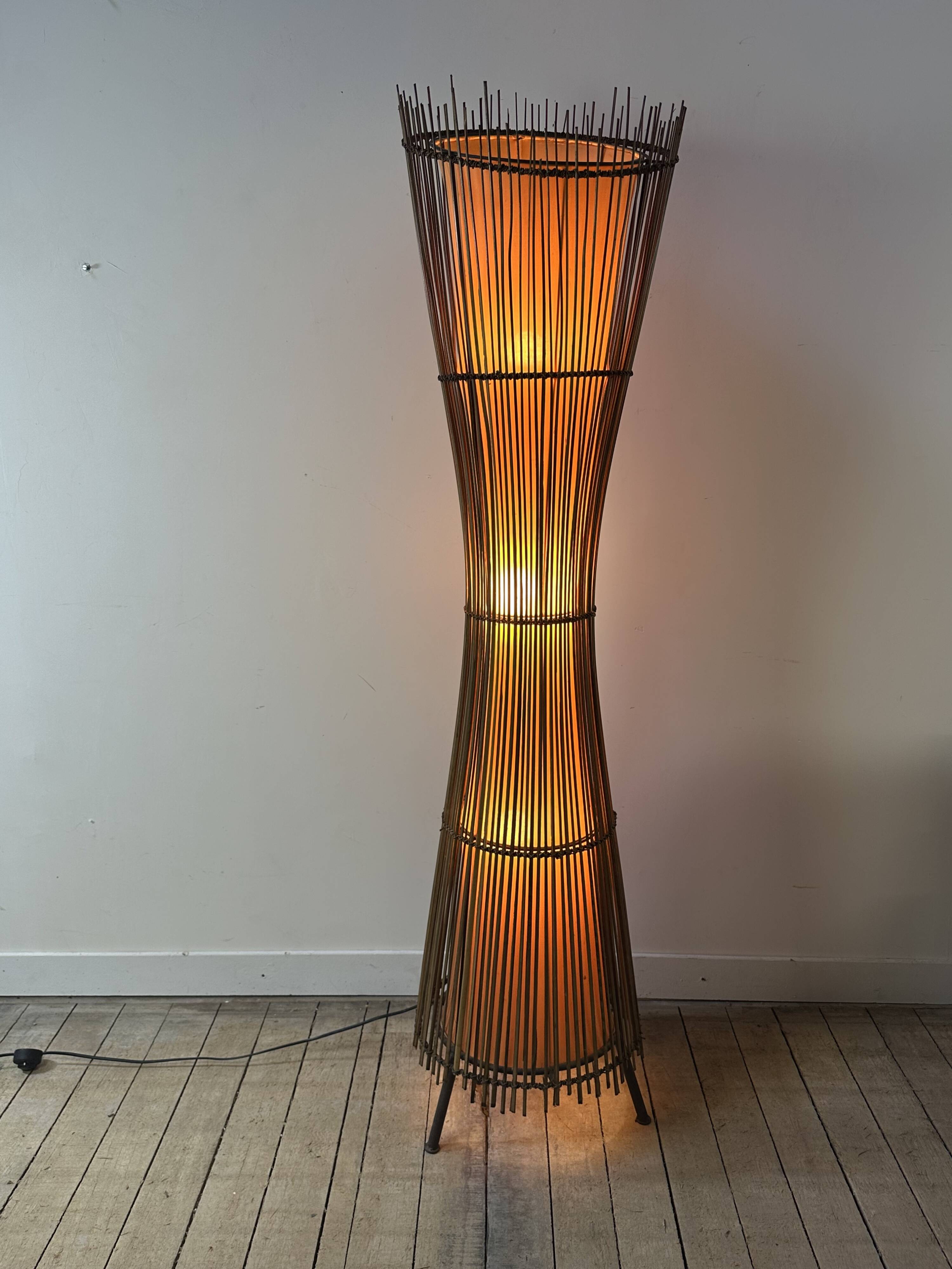 Kobe floor lamp metal and rattan 1990s Ht 170 cm