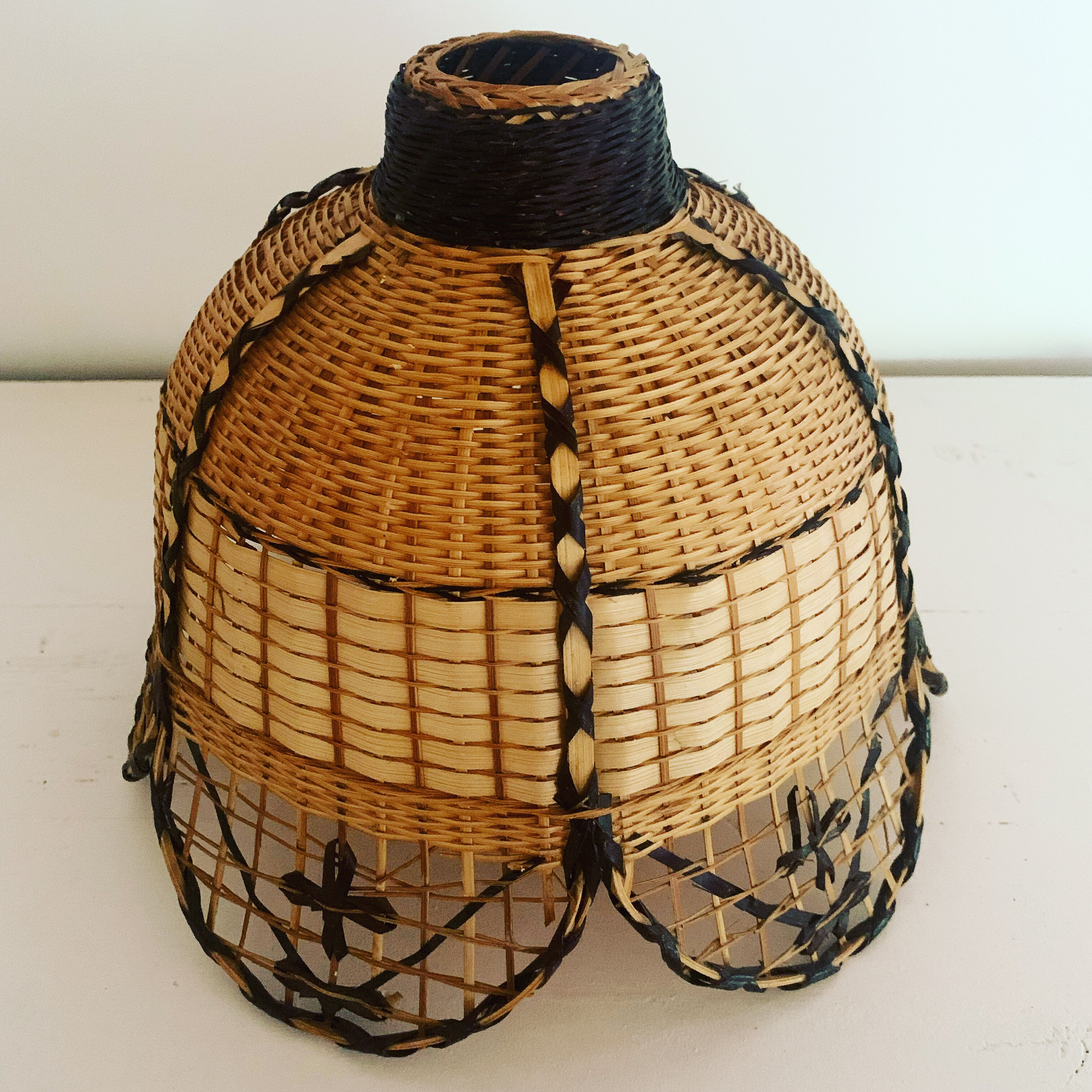 Vintage two-tone wicker pendant light
