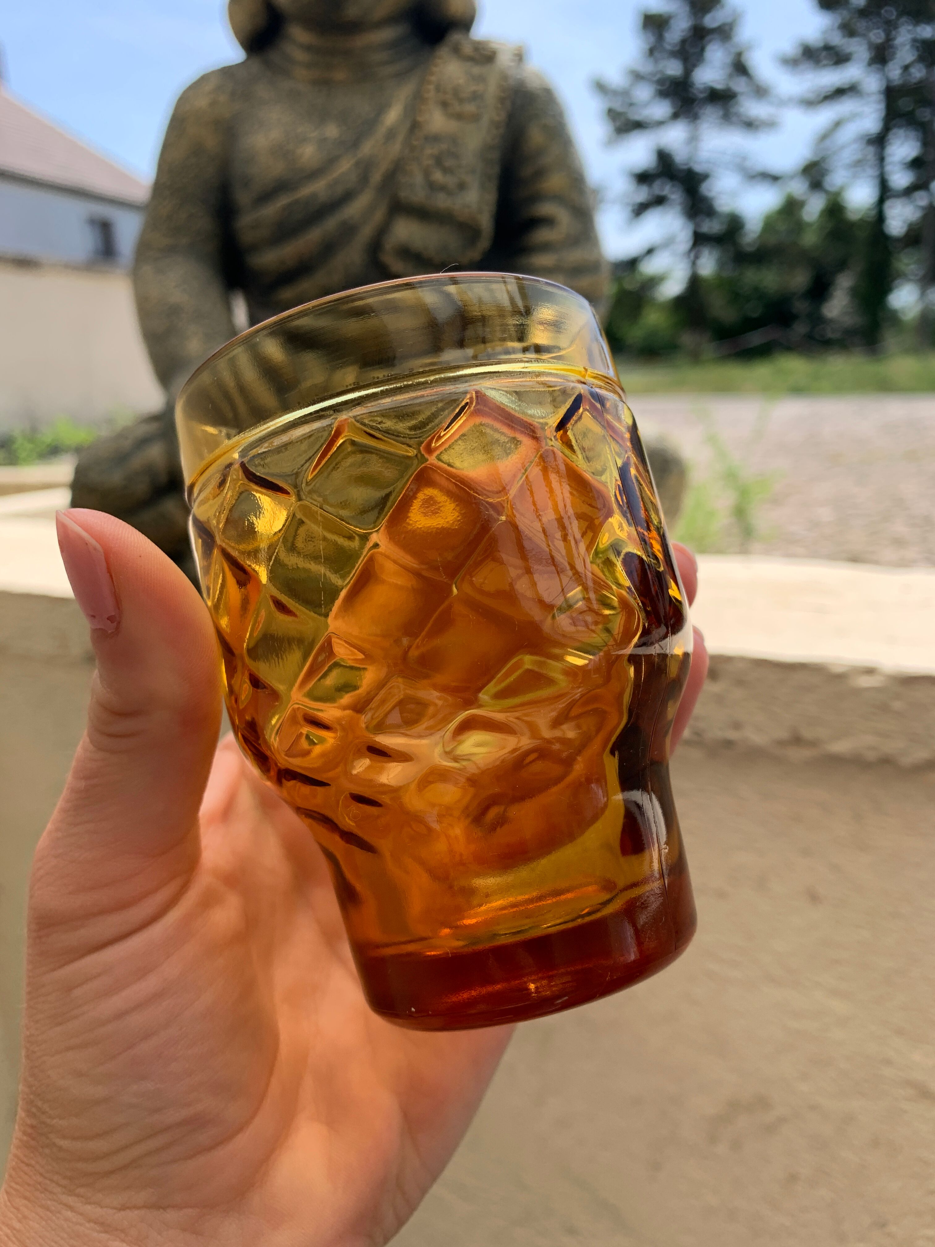 2 vintage glasses pernod anisette amber glass
