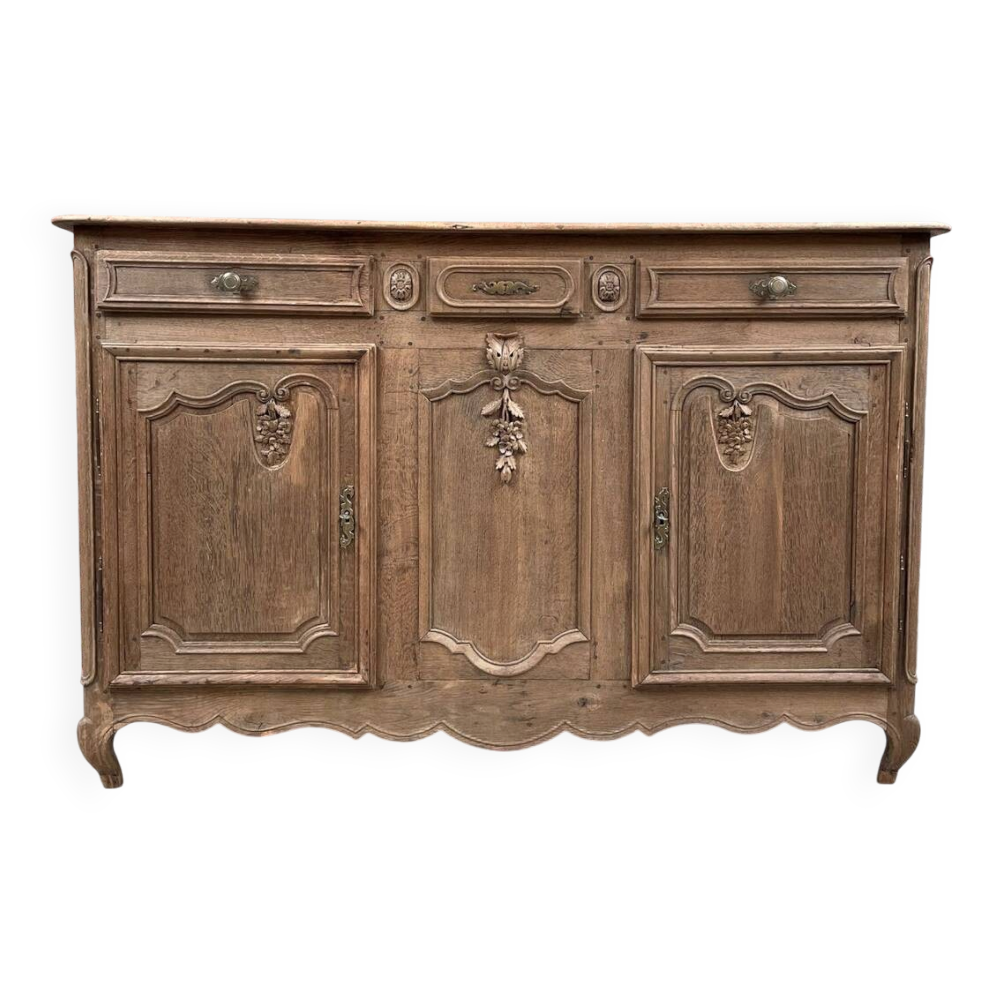 Solid oak rustic sideboard / buffet cabinet with carved details