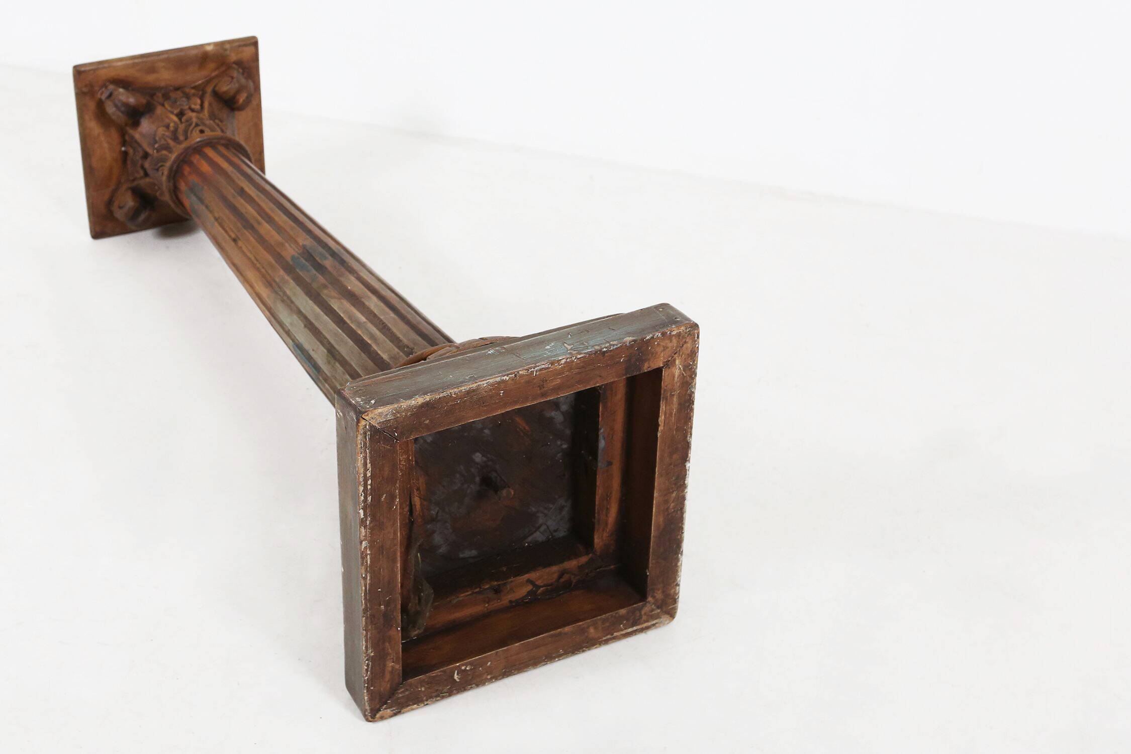 Antique carved wood Corinthian Column or pedestal, France ca. 1890