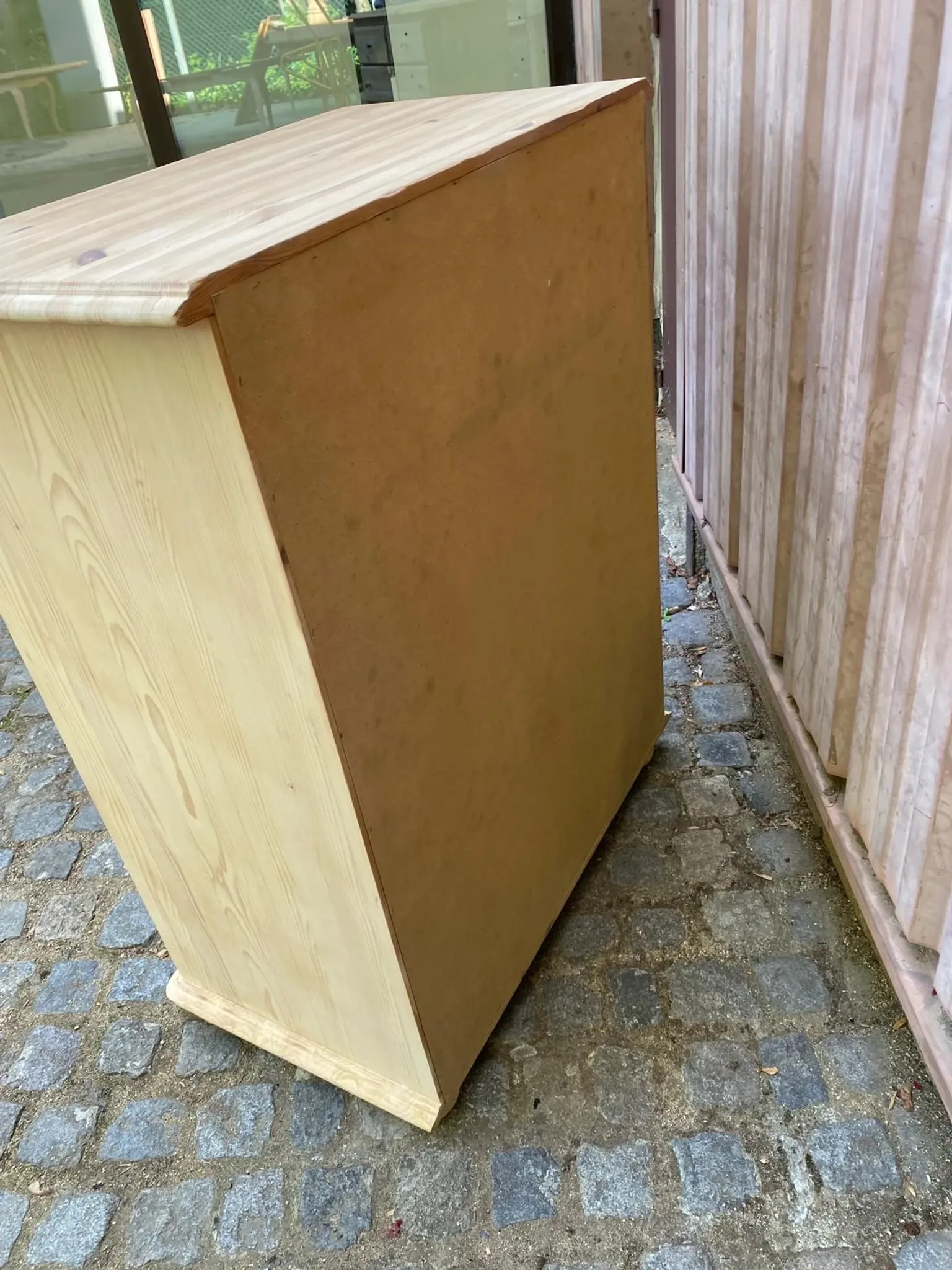 High Scandinavian chest of drawers stripped in solid pine from the 1980s.