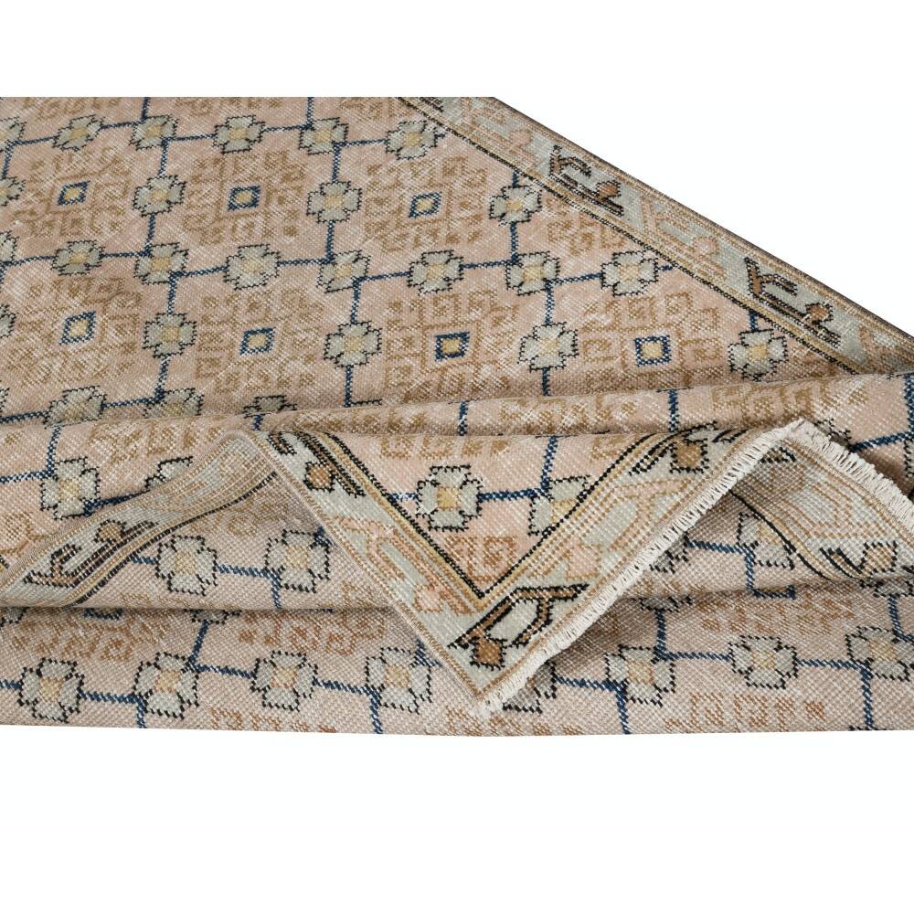 Vintage Handmade Pink Turkish Accent Rug with Floral Design