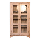Old display case in Burmese teak with a white-ecru patina
