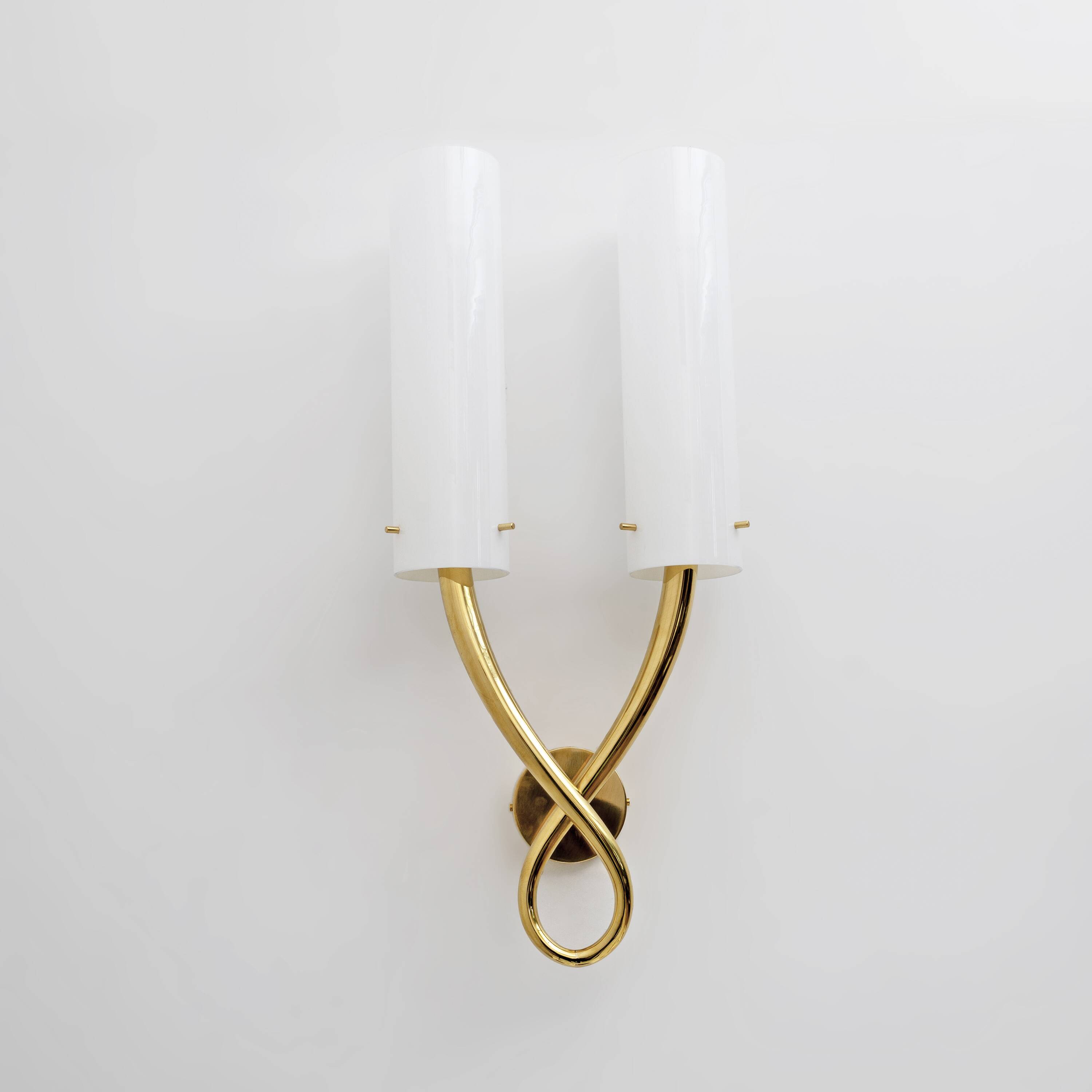 Pair of Large Brass and Murano Glass Sconces in the Style of Gio Ponti