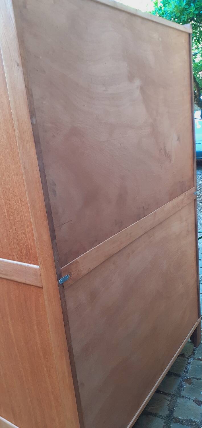 Vintage 1950s oak wardrobe with compass legs