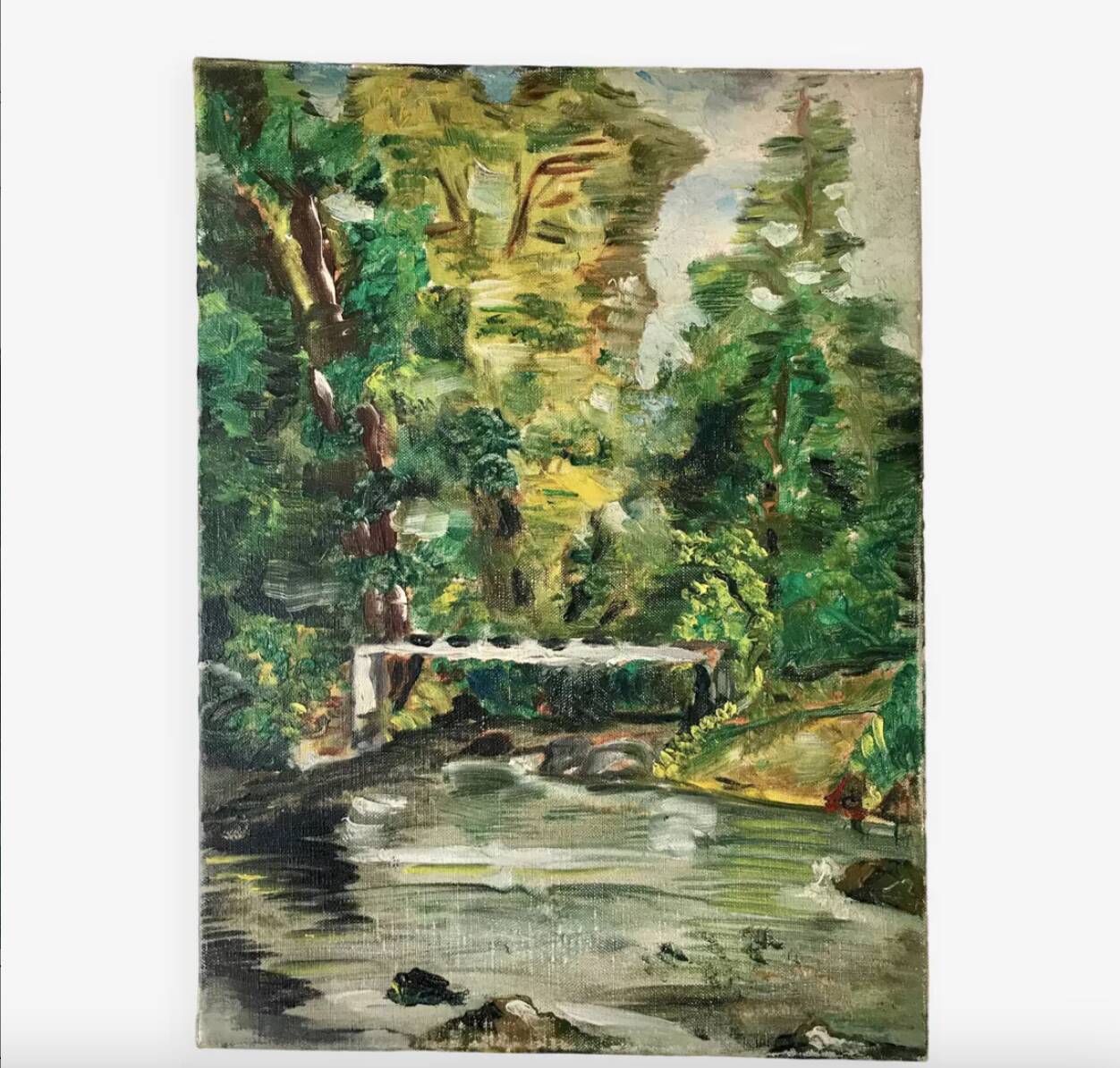 Tableau huile sur toile rivière vintage