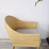 Pair of teak and rattan armchairs