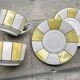 60s striped iridescent porcelain coffee service, 2 cups + 2 vintage saucers