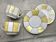 60s striped iridescent porcelain coffee service, 2 cups + 2 vintage saucers