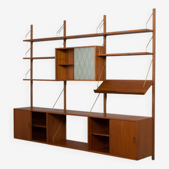 Mid-century teak wall unit, designed in the 1960s in the style of Poul Cadovius, Denmark
