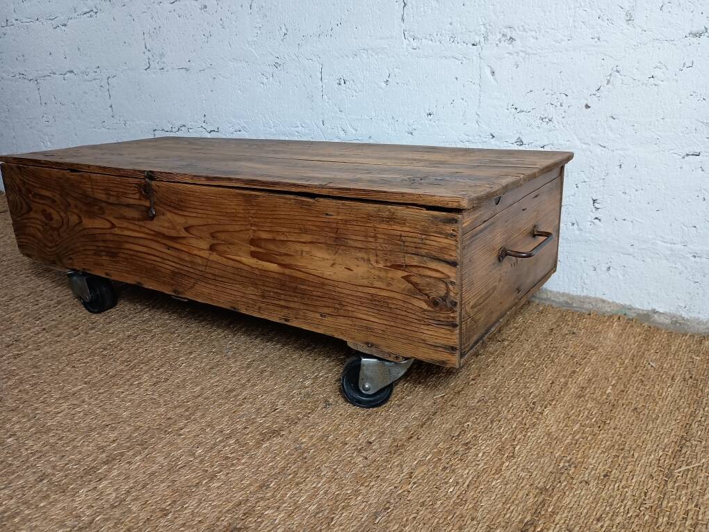 Rustic coffee table on wheels