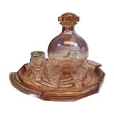 Rosaline service in pink glass with a tray, a carafe and 4 liqueur glasses