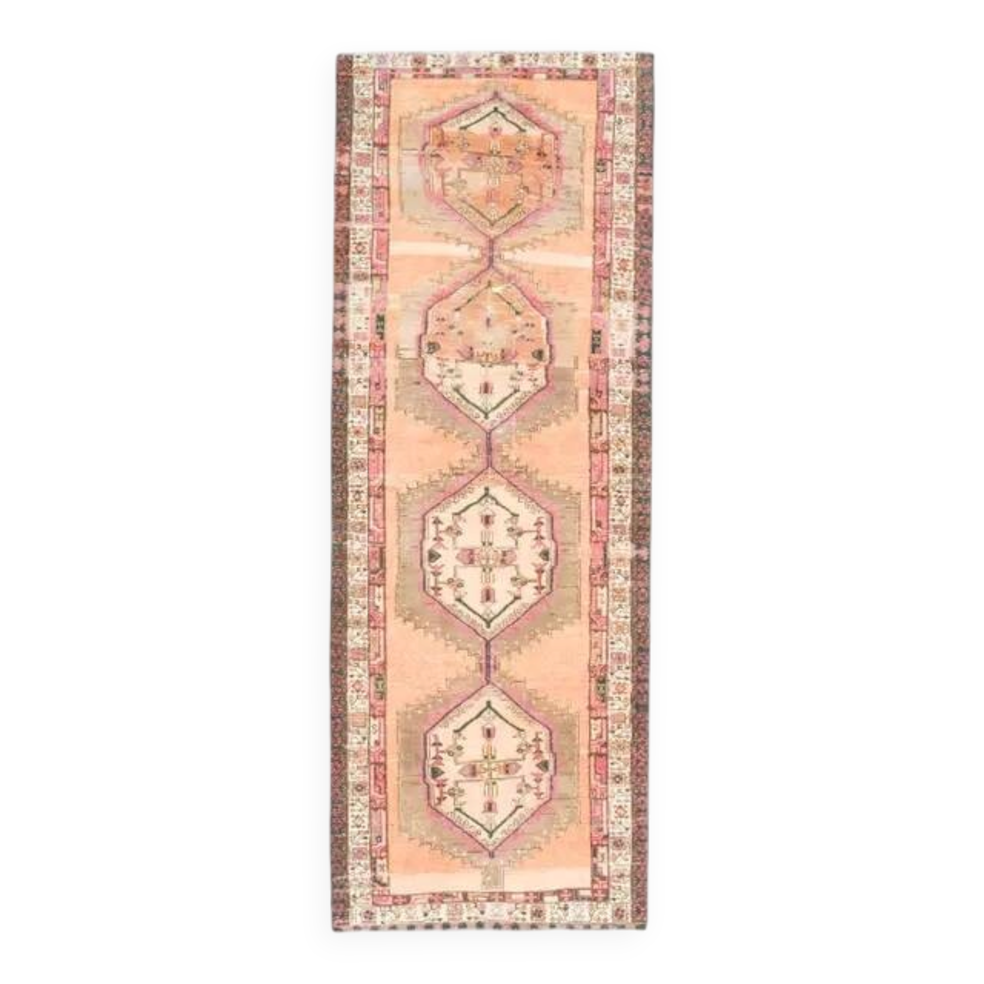Vintage Turkish Oushak Handmade Wool Cotton Orange Runner Rug 113x317