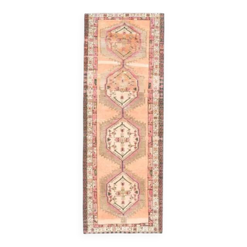 Tapis de couloir vintage turc Oushak fait à la main en laine et coton orange