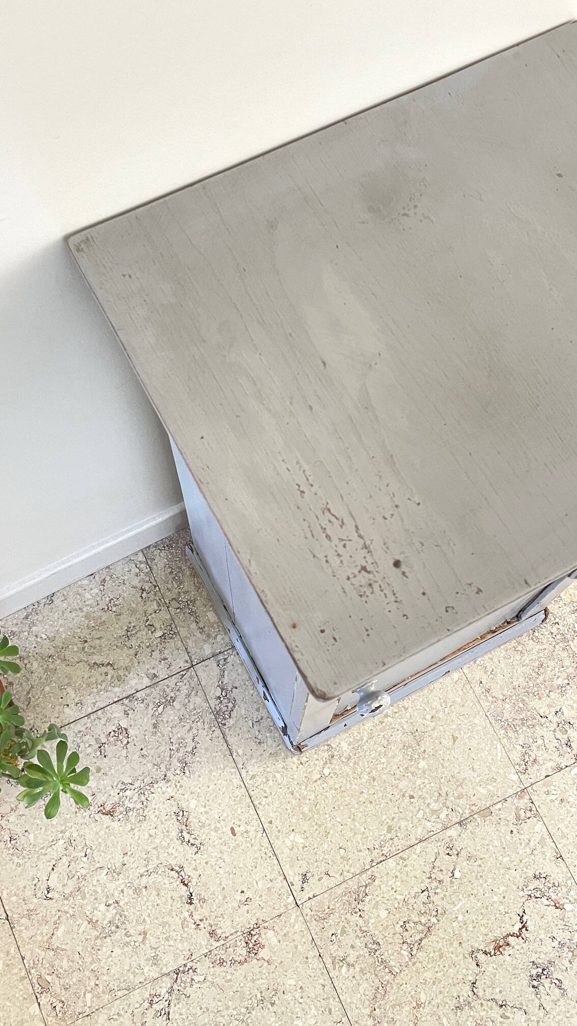 Antique Bedside Table in Weathered Grey Wood