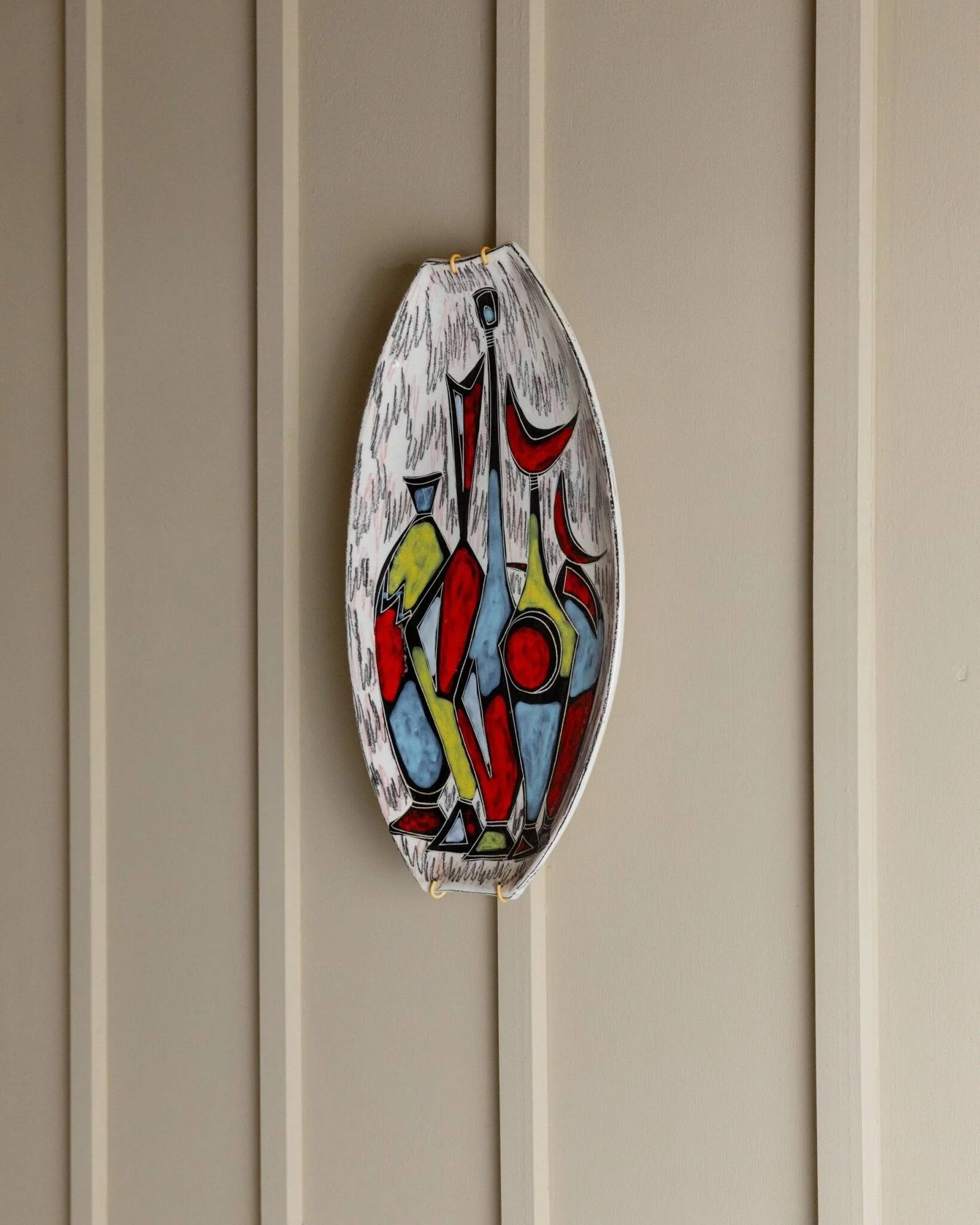 Multicolor Hand-Painted Ceramic Wall Plate, Vintage Studio, Italian 1970s Mid-Century Design