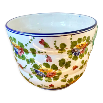 Pot or cache pot with floral decoration