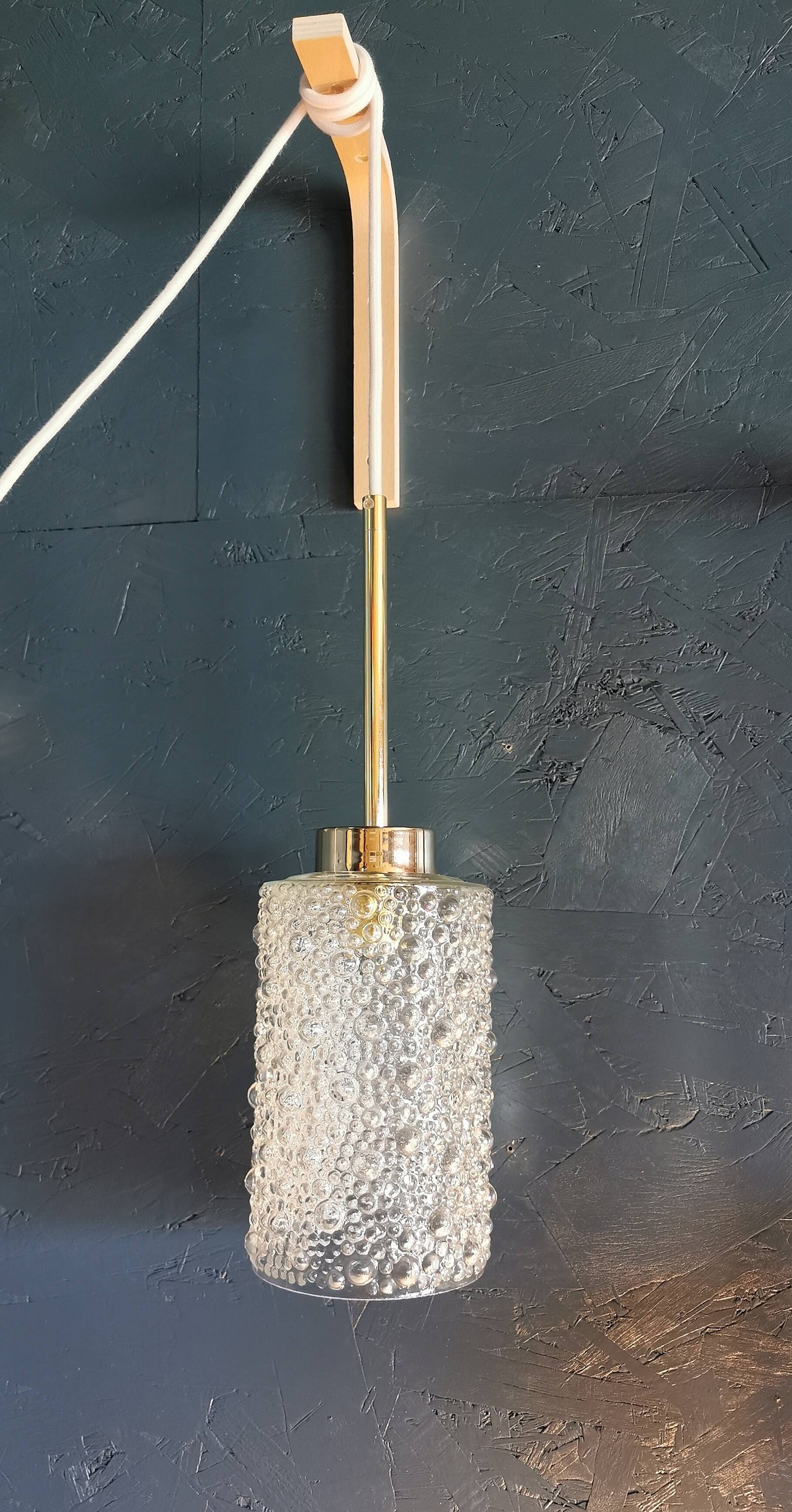 Vintage 60s brass pendant lamp with transparent glass bubbles