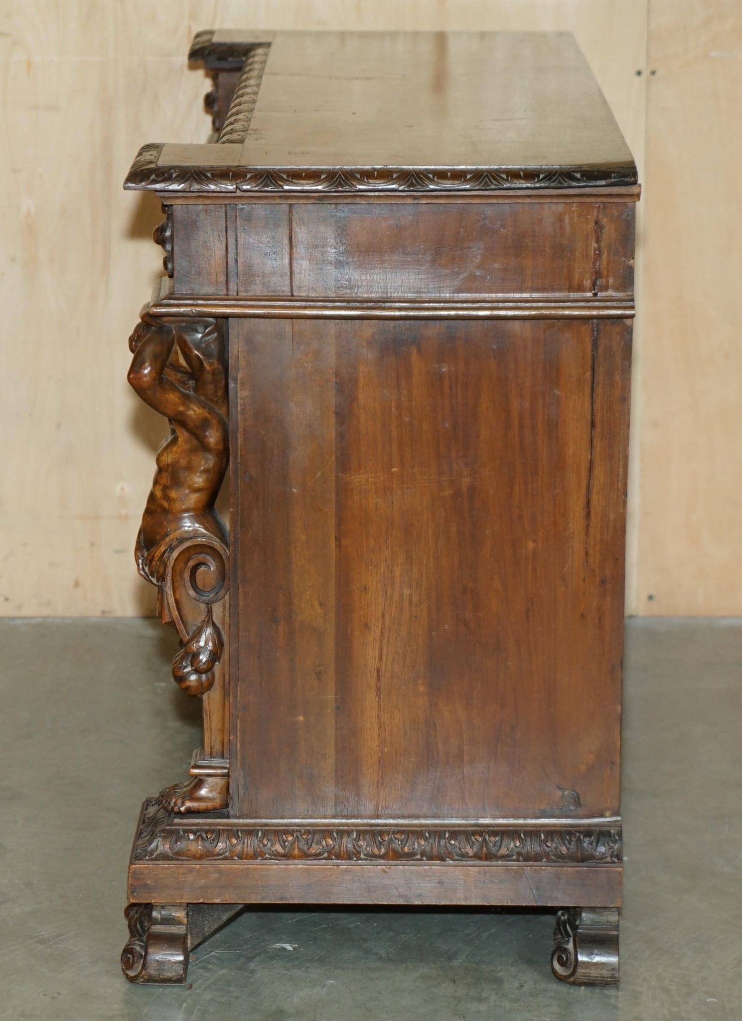 French walnut buffet sideboard, decorated, circa 1850.