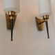 Pair of brass and opaline wall lights