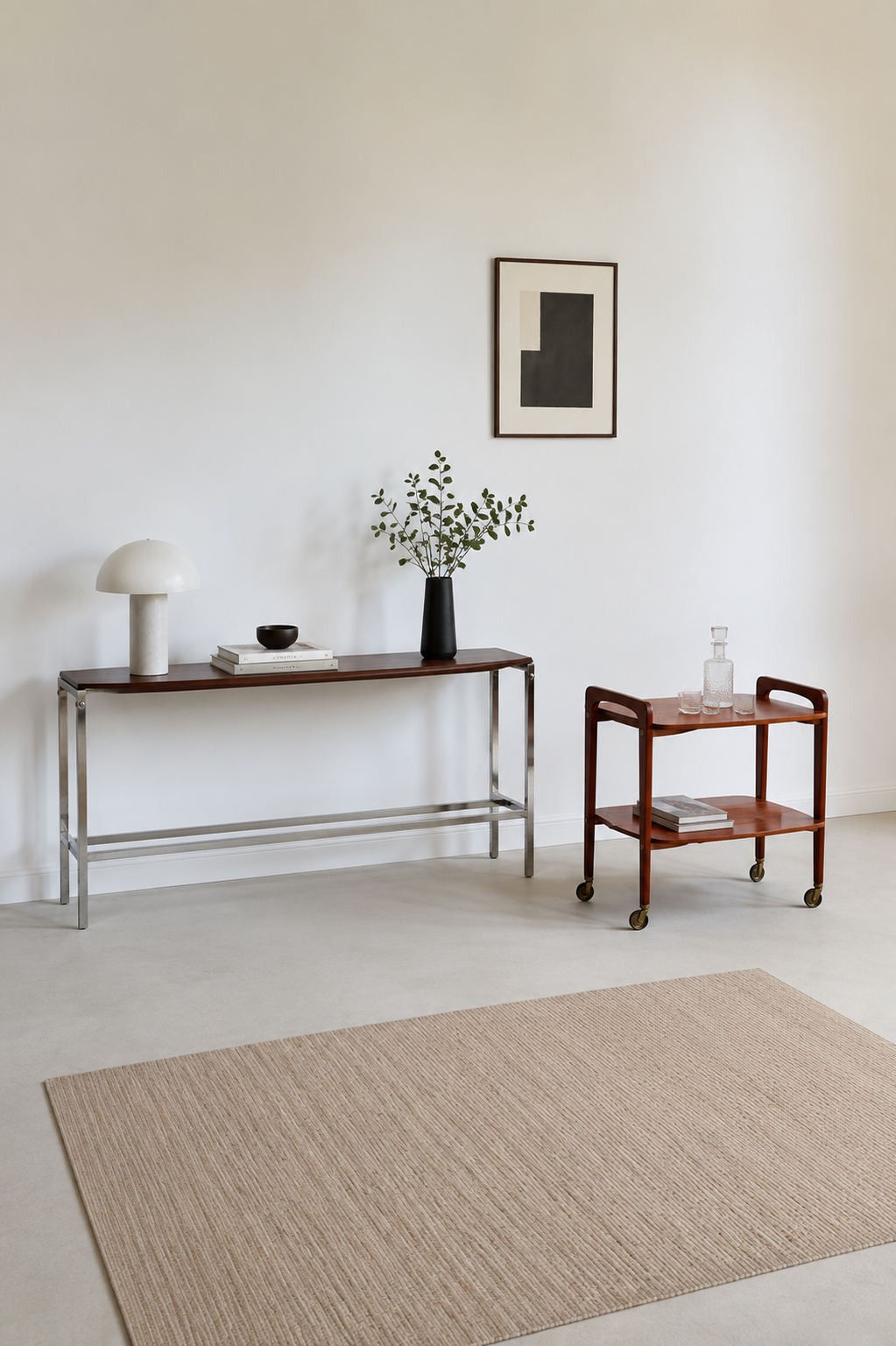 Curved base console in Scandinavian design – mahogany and chrome