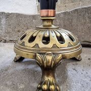 Lampe de table art déco vintage – cuivre, laiton et bakélite – abat-jour champignon – années 1920