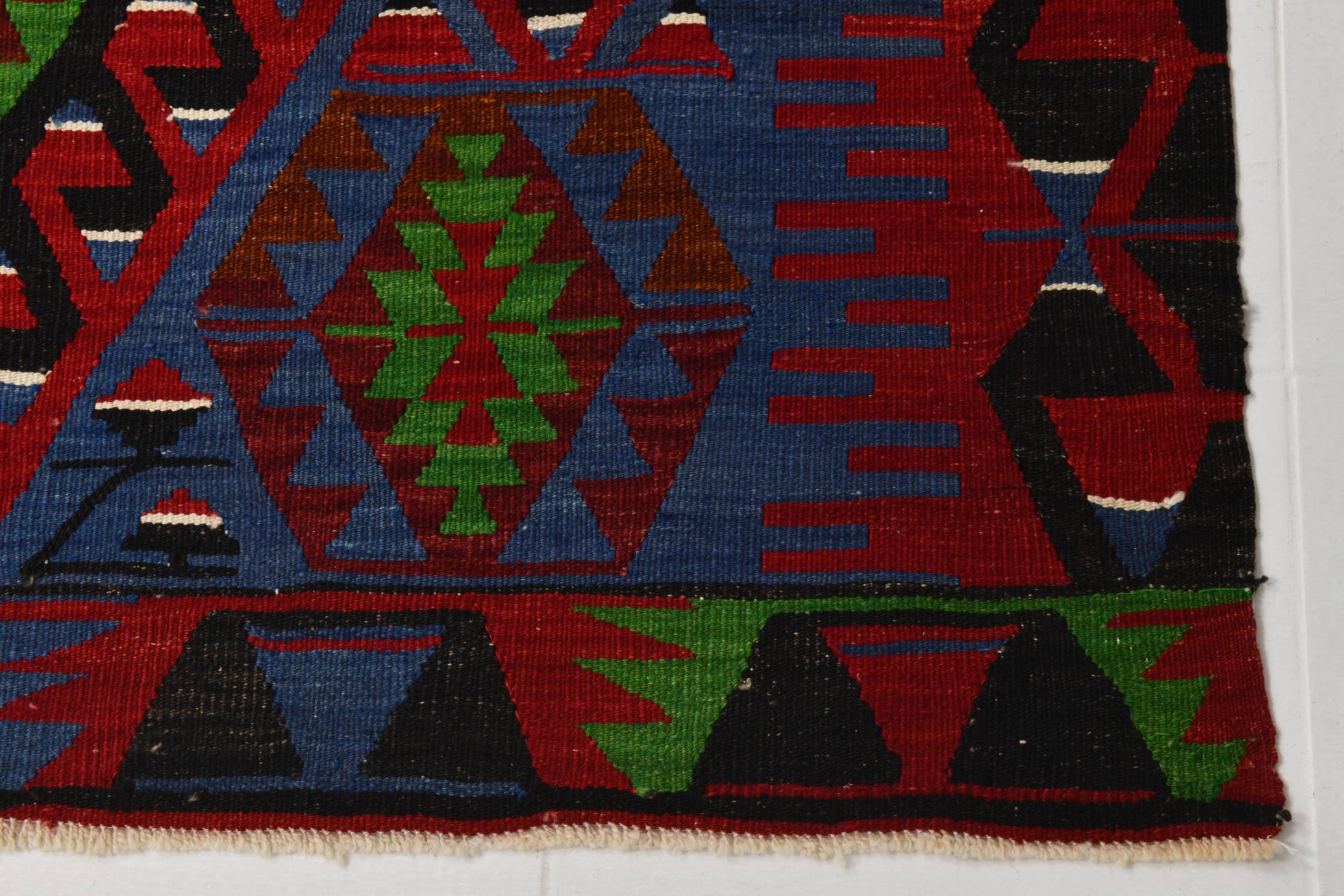 Geometric Blue & Green Vintage Kilim Rug, 154x305Cm